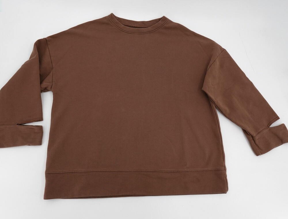 OAK + FORT Sweatshirt Womens Small Brown Oversized 3/4 Sleeve Cotton Pullover